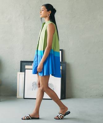 Green blue cotton mini dress 4