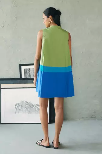 Green blue cotton mini dress