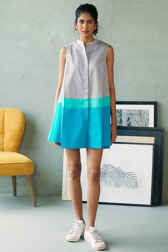 Grey blue cotton mini dress