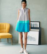 Grey blue cotton mini dress