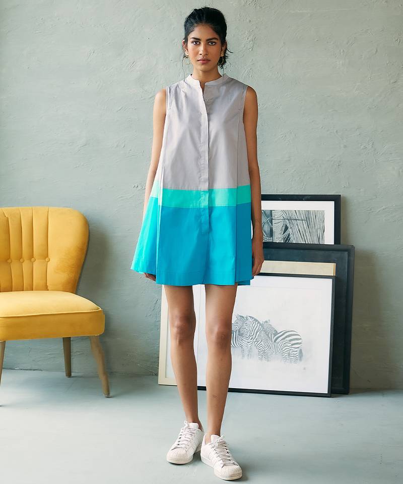 Grey blue cotton mini dress