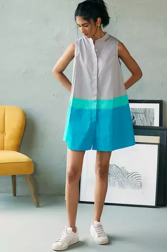 Grey blue cotton mini dress