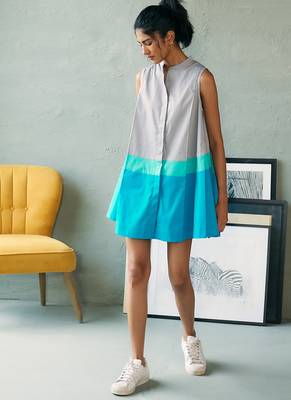 Grey blue cotton mini dress 3