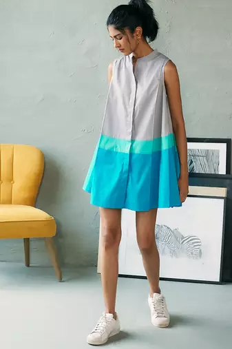Grey blue cotton mini dress