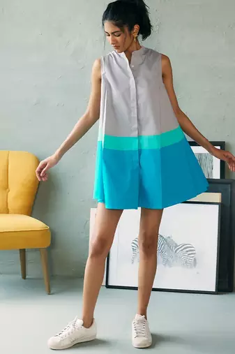 Grey blue cotton mini dress