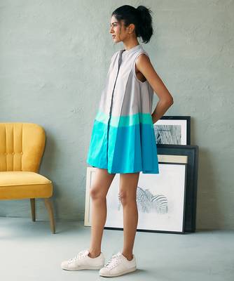 Grey blue cotton mini dress 5