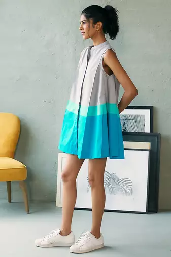 Grey blue cotton mini dress