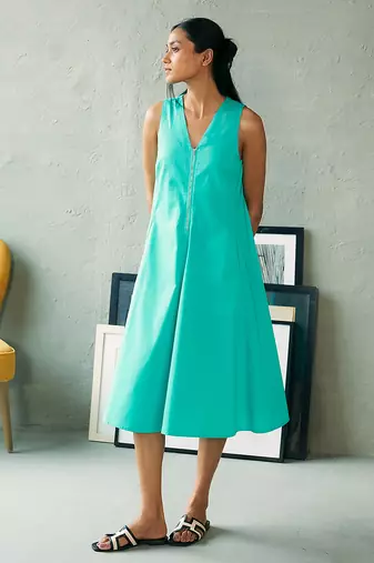 Aqua blue cotton midi dress