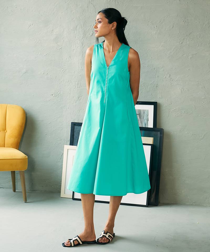 Aqua blue cotton midi dress