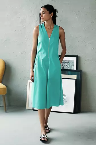 Aqua blue cotton midi dress