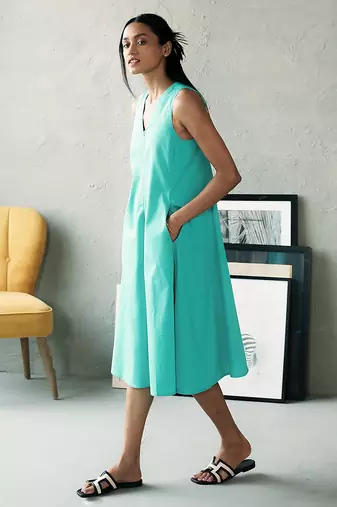 Aqua blue cotton midi dress
