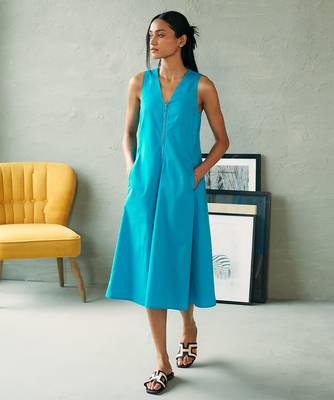 Turquoise blue cotton midi dress 1