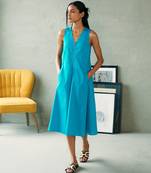 Turquoise blue cotton midi dress