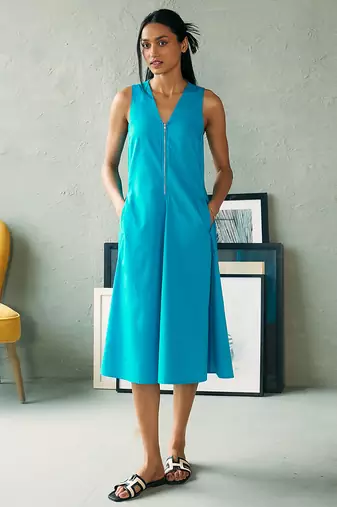 Turquoise blue cotton midi dress