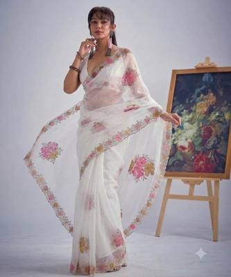 White organza printed saree 2