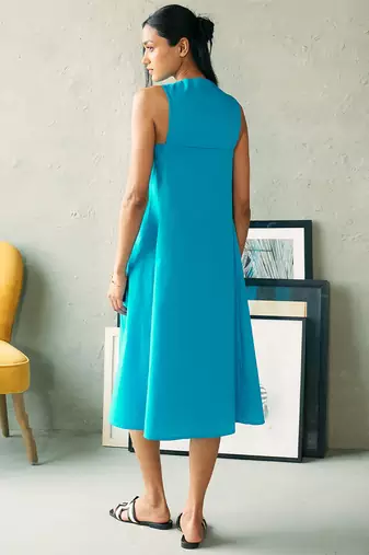 Turquoise blue cotton midi dress