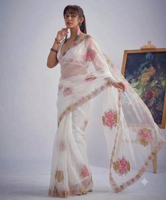 White organza printed saree 3