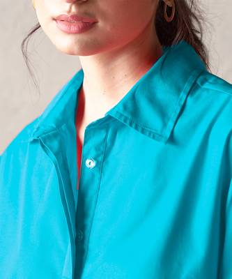 Turquoise blue cotton popover shirt dress 3