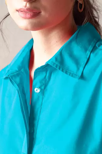 Turquoise blue cotton popover shirt dress