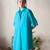 Turquoise blue cotton popover shirt dress