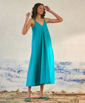 Turquoise blue cotton maxi dress 1