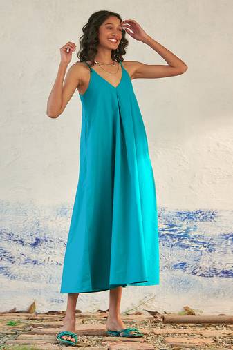 Turquoise blue cotton maxi dress