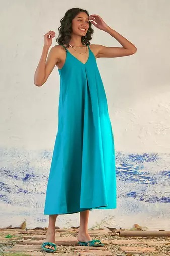 Turquoise blue cotton maxi dress