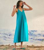 Turquoise blue cotton maxi dress