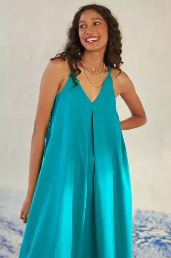 Turquoise blue cotton maxi dress