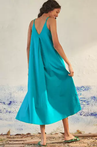 Turquoise blue cotton maxi dress