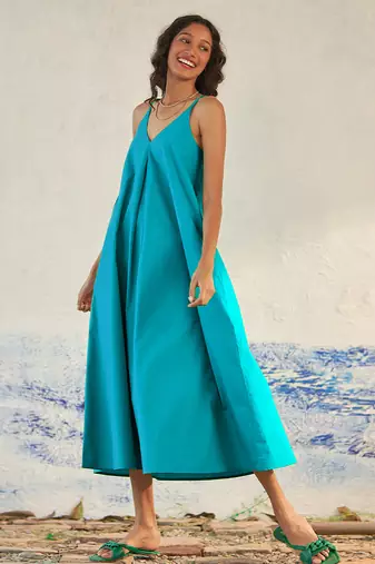 Turquoise blue cotton maxi dress