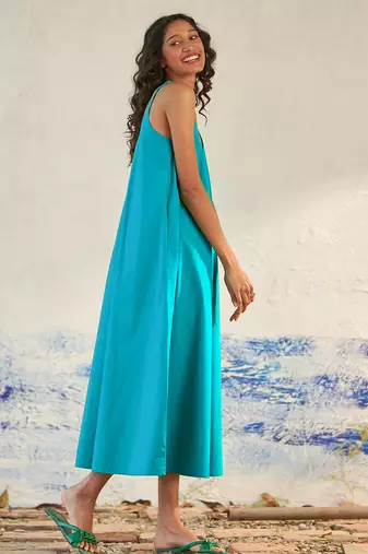 Turquoise blue cotton maxi dress