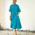Turquoise blue cotton flared midi dress
