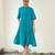 Turquoise blue cotton flared midi dress