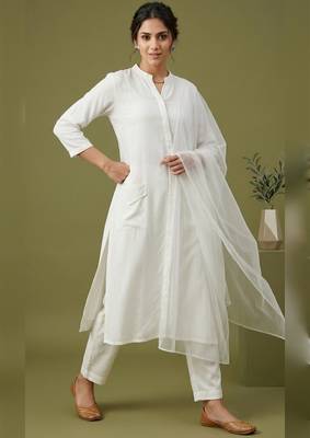 White rayon kurta set with dupatta 1