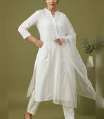 White rayon kurta set with dupatta