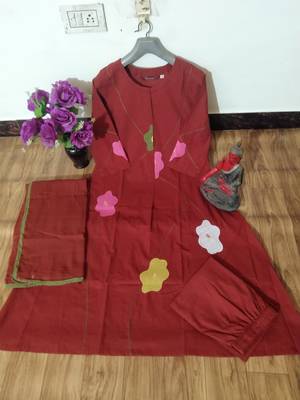 Women's Maroon  Embroidered Kurta Palazzo Set with Dupatta 2