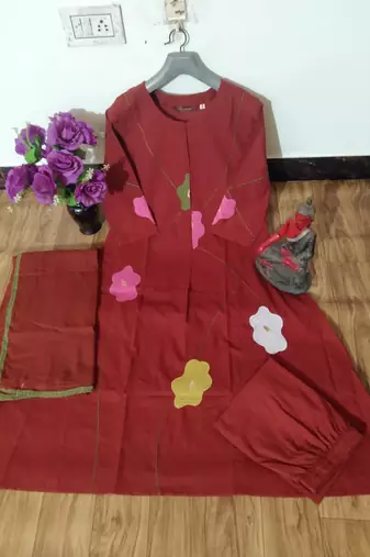 Women's Maroon  Embroidered Kurta Palazzo Set with Dupatta