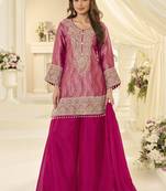 Pink embroidered jacquard plazzo suit