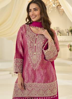 Pink embroidered jacquard plazzo suit 2