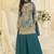 Turquoise embroider jacquard plazzo suit
