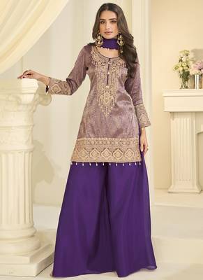 Lavender embroidered jacquard plazzo suit 1
