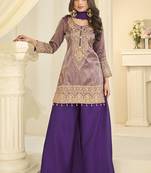 Lavender embroidered jacquard plazzo suit