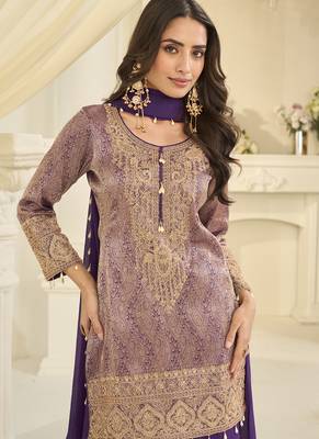Lavender embroidered jacquard plazzo suit 2