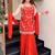 Red embroidered chinon sharara suit