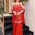 Red embroidered chinon sharara suit