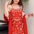 Red embroidered chinon sharara suit
