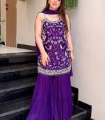 Purple embroidered chinon sharara suit