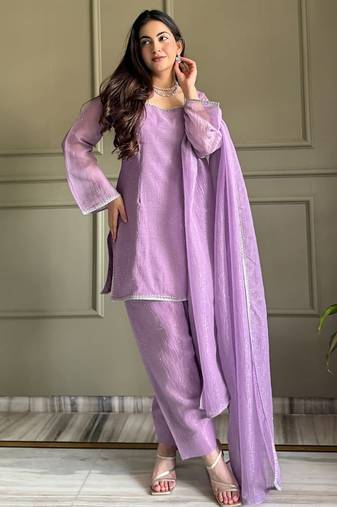Lavender embroiderd crunchy salwar suit