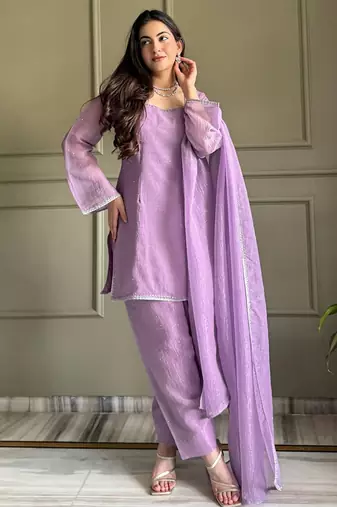 Lavender embroiderd crunchy salwar suit
